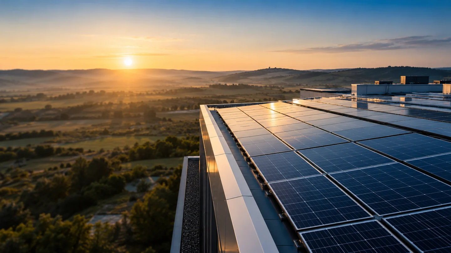 Pannelli fotovoltaici sul tetto di un edificio aziendale
